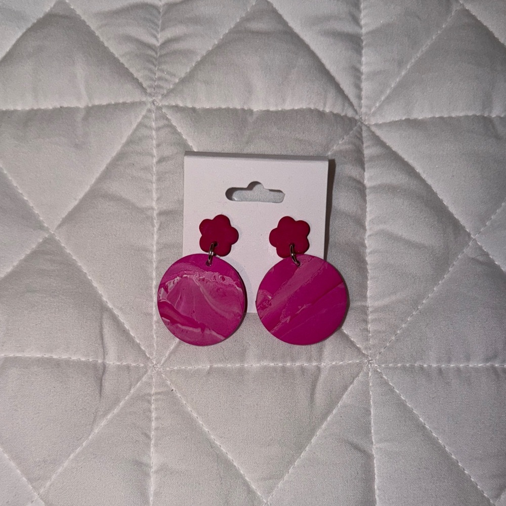 Pink Floral Round Earrings